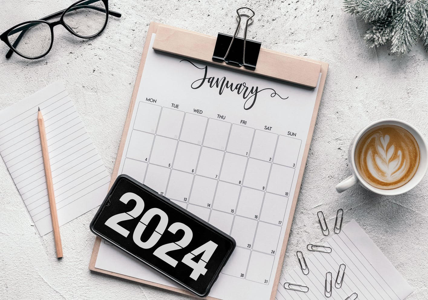 January 2024 calendar flat lay