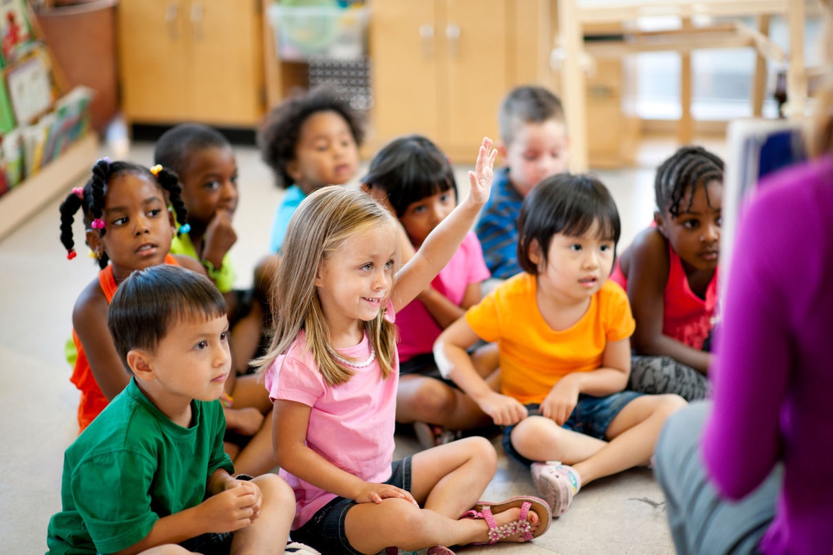 Diverse group of preschool children in classroom